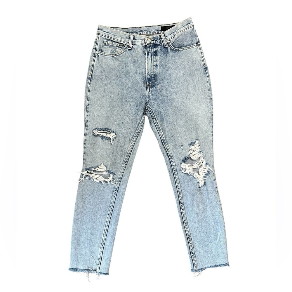 Rag & Bone Mid-Rise Ankle Cigarette Madison with Holes Distressed  Jeans Sz 28